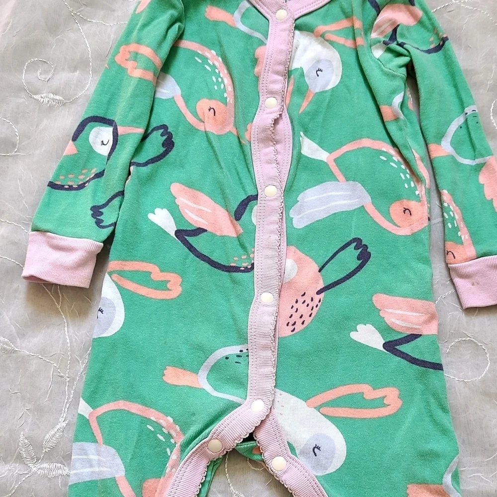Carter's 12 Month Sleeper One Piece Snaps Humming Bird Design Footless Pajamas
